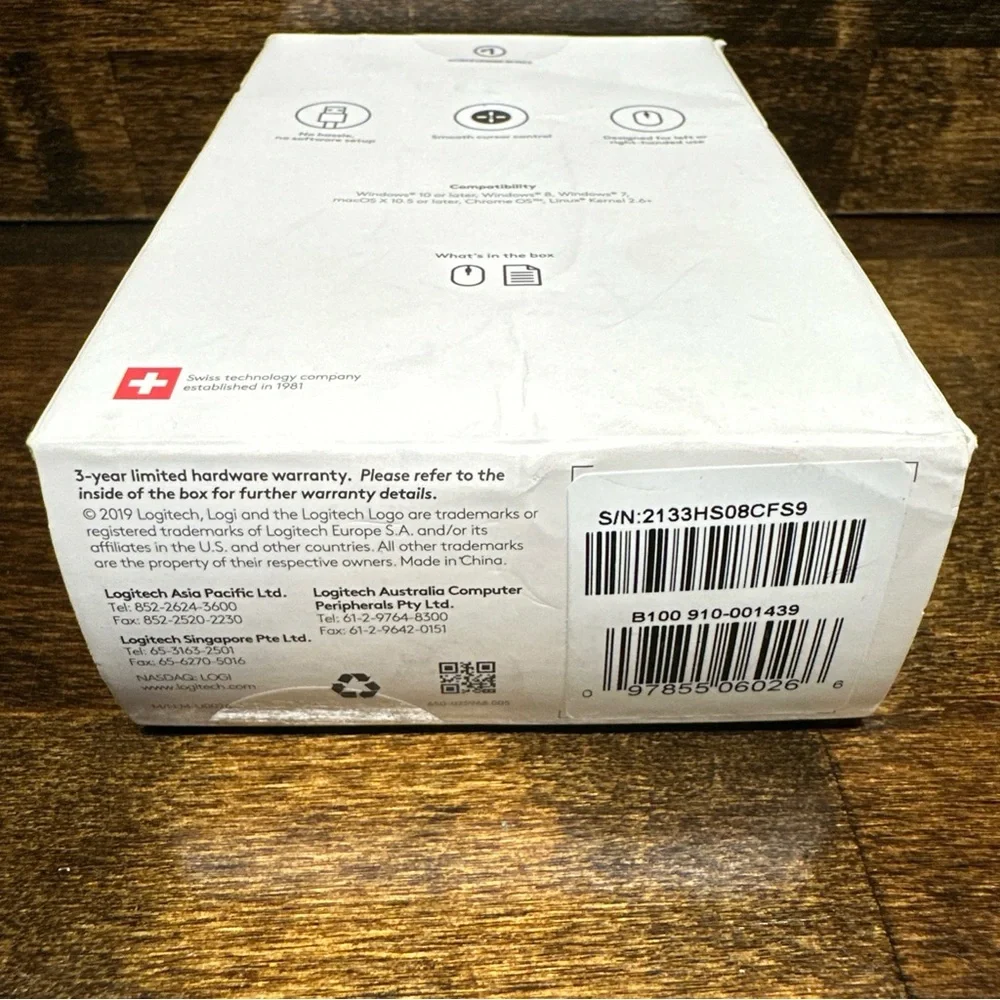 Logitech B100 (910-001439) Optical USB Mouse New In Box